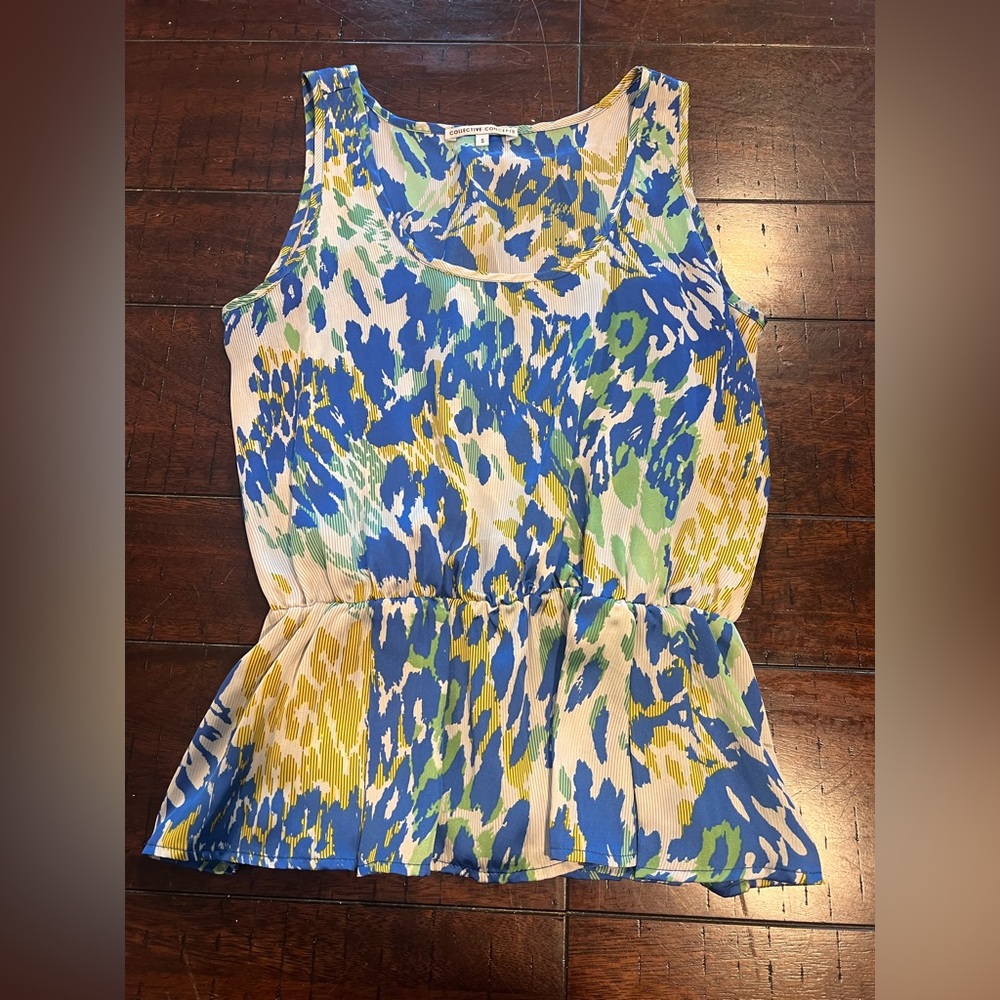 Collective Concepts Blue and Yellow Peplum Tank Top